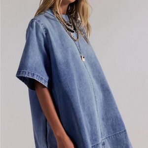 Free People Harlow Denim Dress sz M Oversized Hippie NWT SOLD OUT Mini Boho OBO